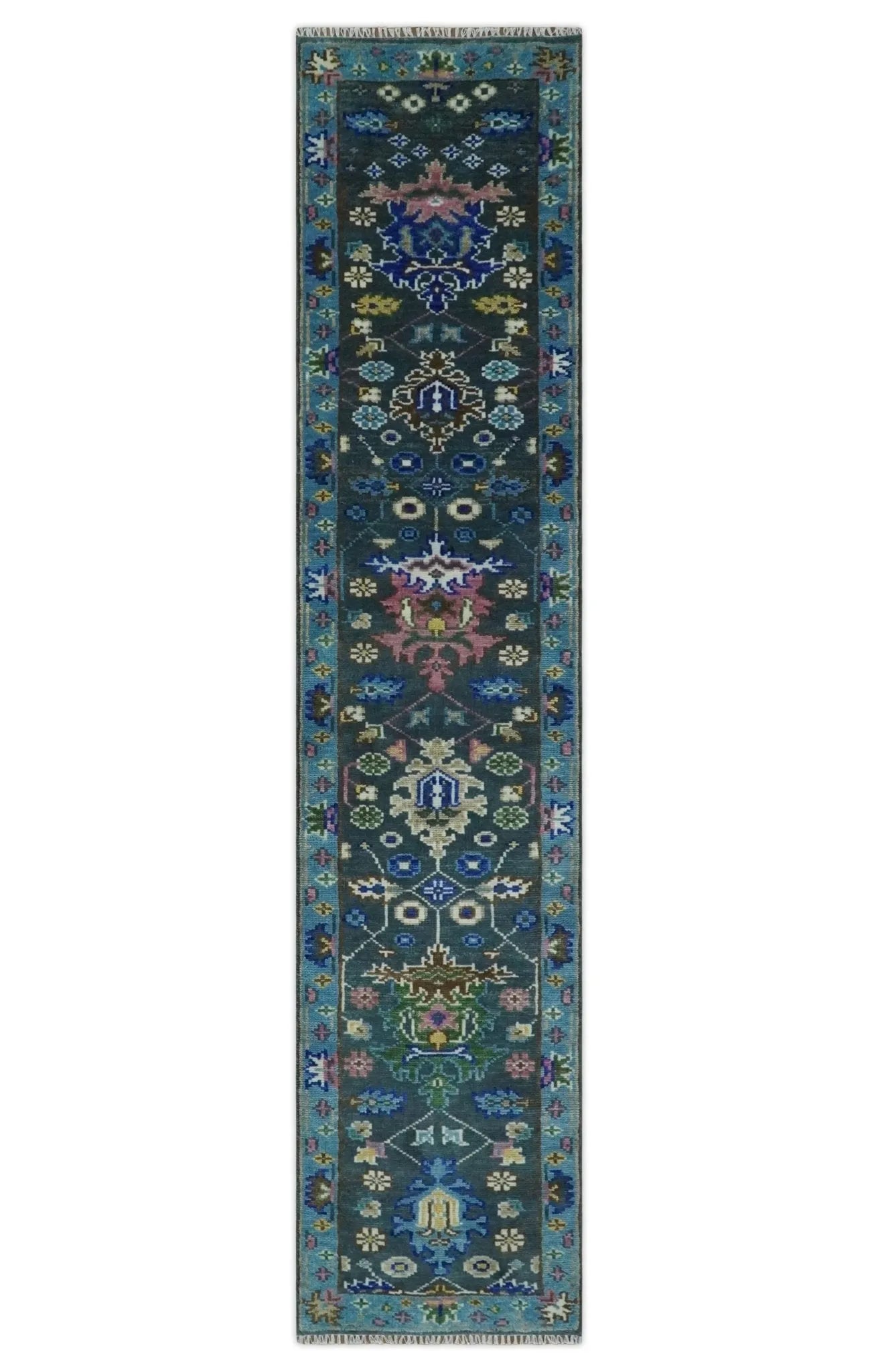 Antique Hand Knotted Blue Traditional Turkish Vintage Oushak Custom Made Wool Area Rug