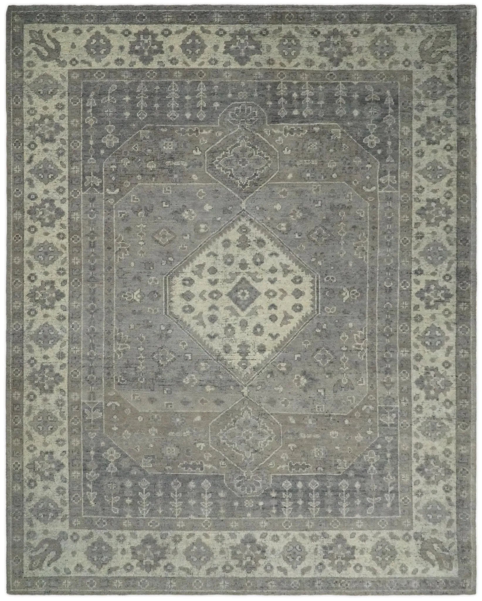 Custom Made Vintage Distressed Hand Knotted Serapi Gray and Beige Traditional Antique Area Rug