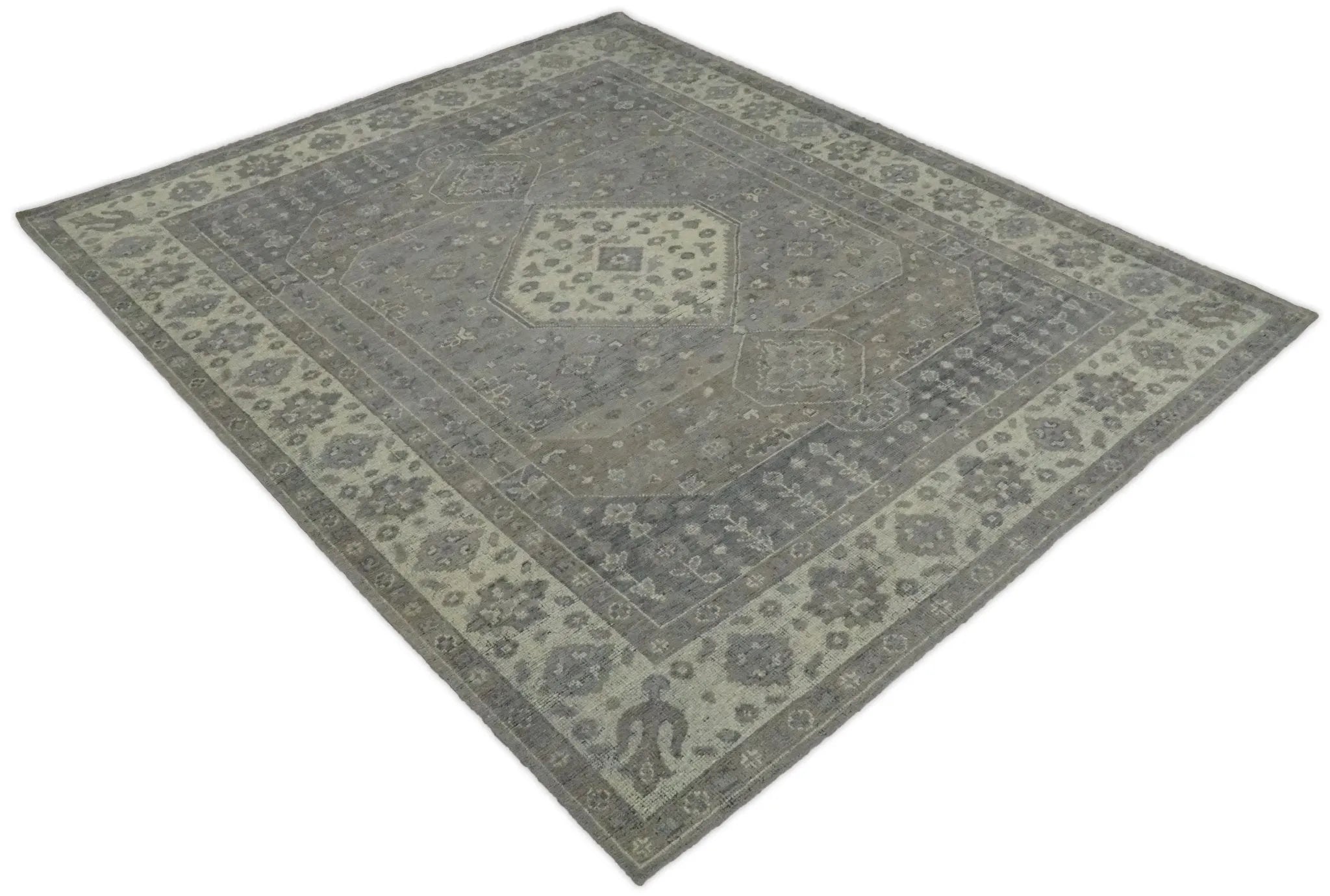 Custom Made Vintage Distressed Hand Knotted Serapi Gray and Beige Traditional Antique Area Rug