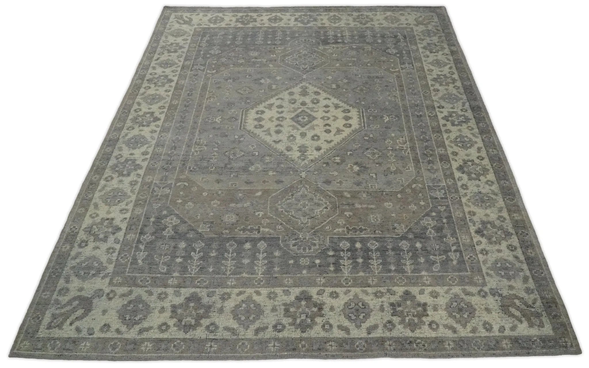 Custom Made Vintage Distressed Hand Knotted Serapi Gray and Beige Traditional Antique Area Rug