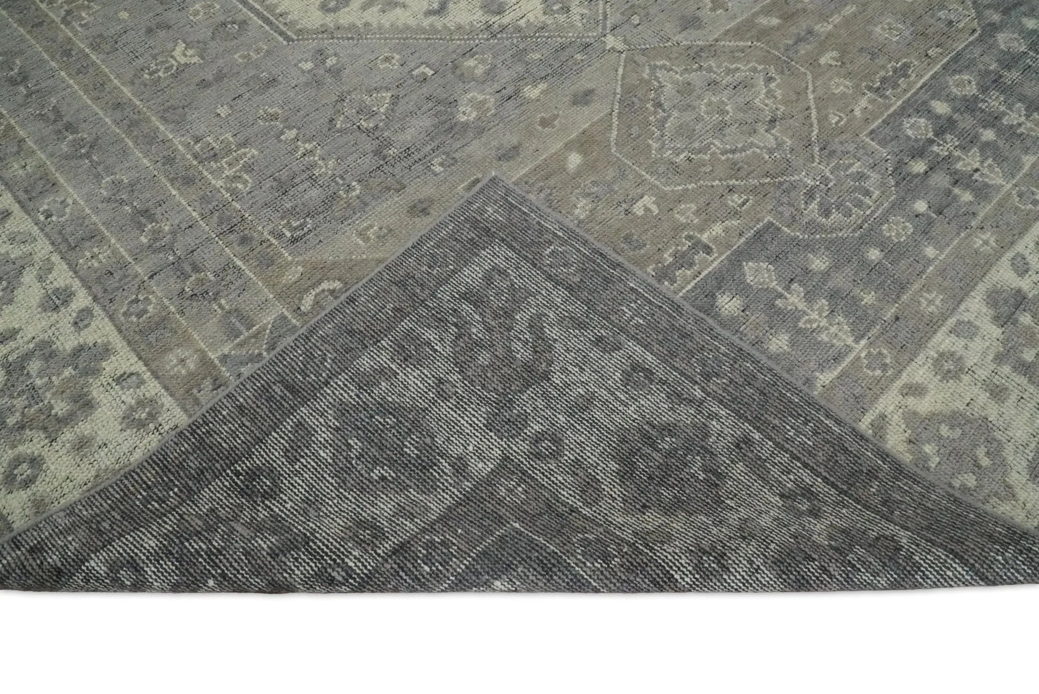 Custom Made Vintage Distressed Hand Knotted Serapi Gray and Beige Traditional Antique Area Rug