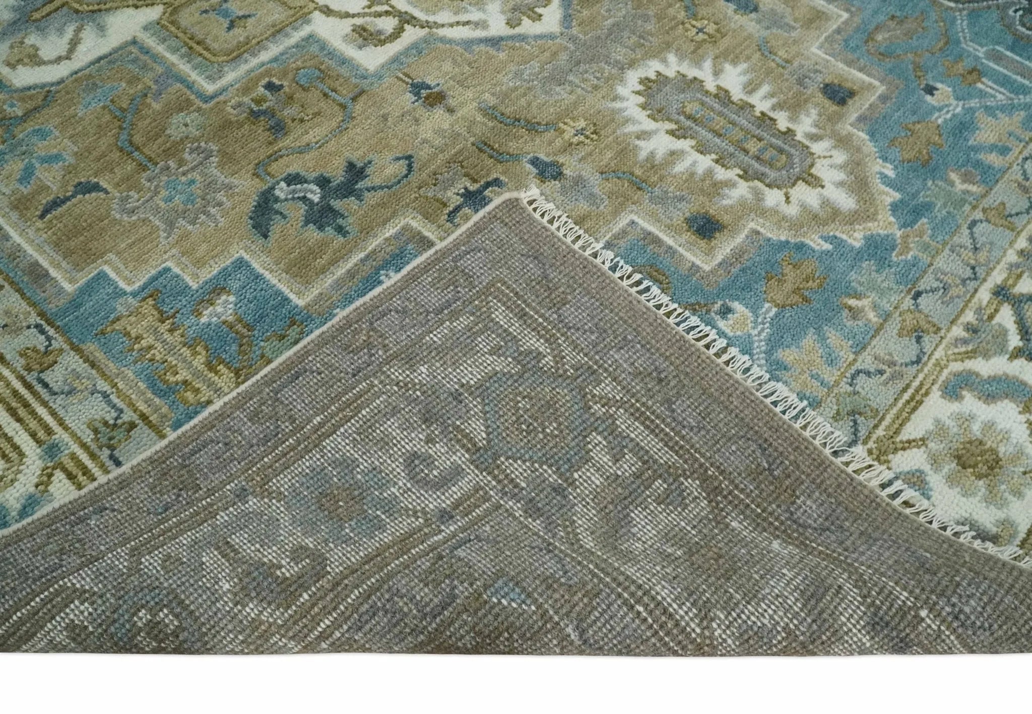 Antique Olive, Blue and Ivory Heriz Serapi Multi Size Wool Area Rug