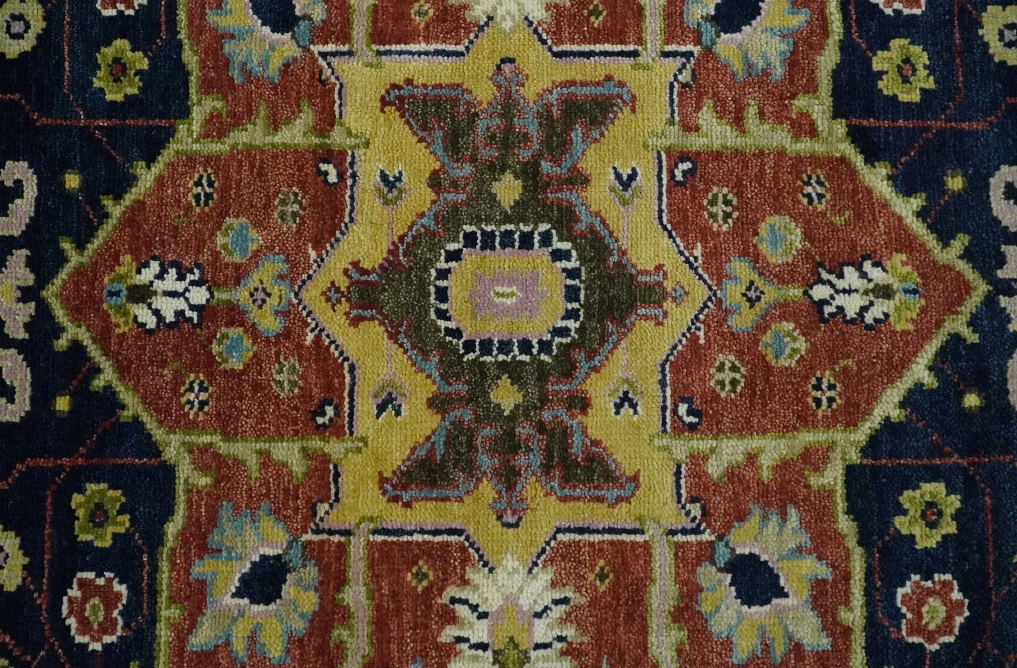 Blue and Rust Hand Knotted Traditional Vintage Style Heriz Serapi Multi Size Wool Area Rug