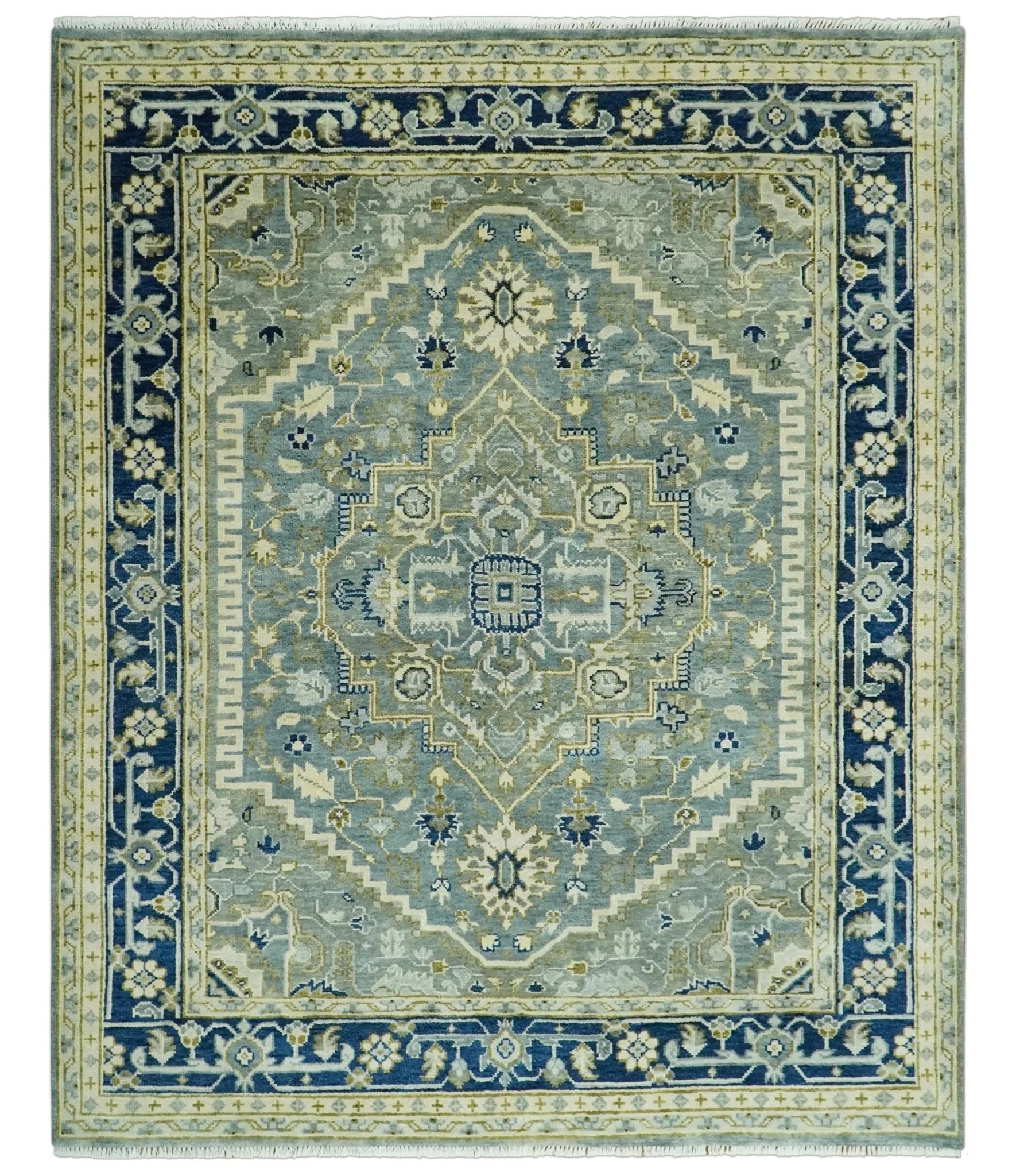 Antique design Gray, Olive and Blue Traditional Hand Knotted Custom Made wool Rug