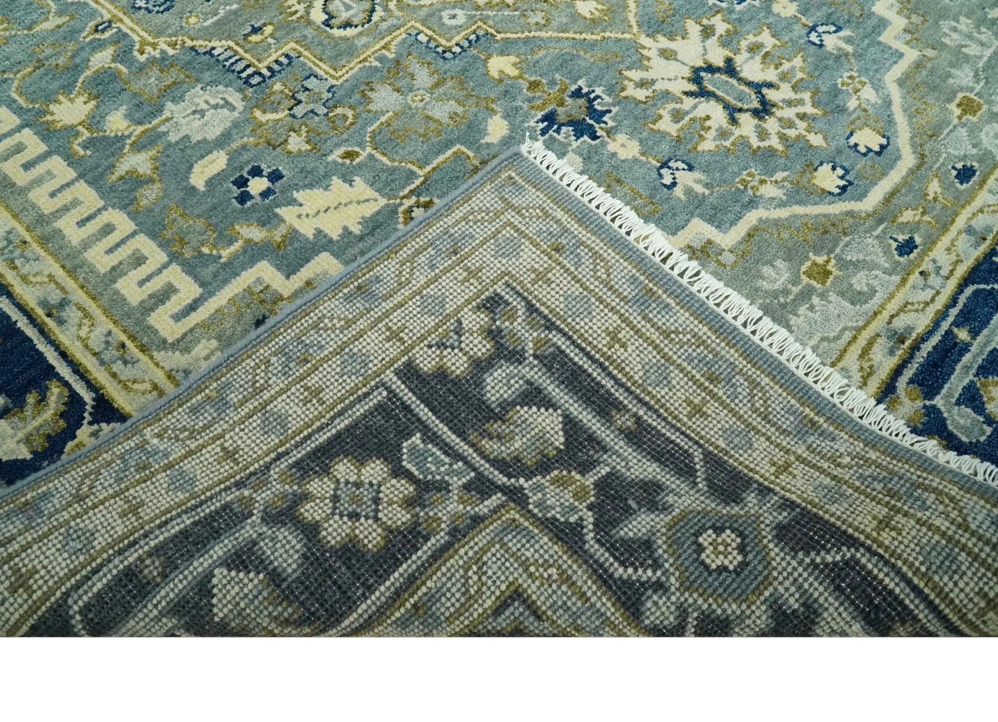 Antique design Gray, Olive and Blue Traditional Hand Knotted Custom Made wool Rug