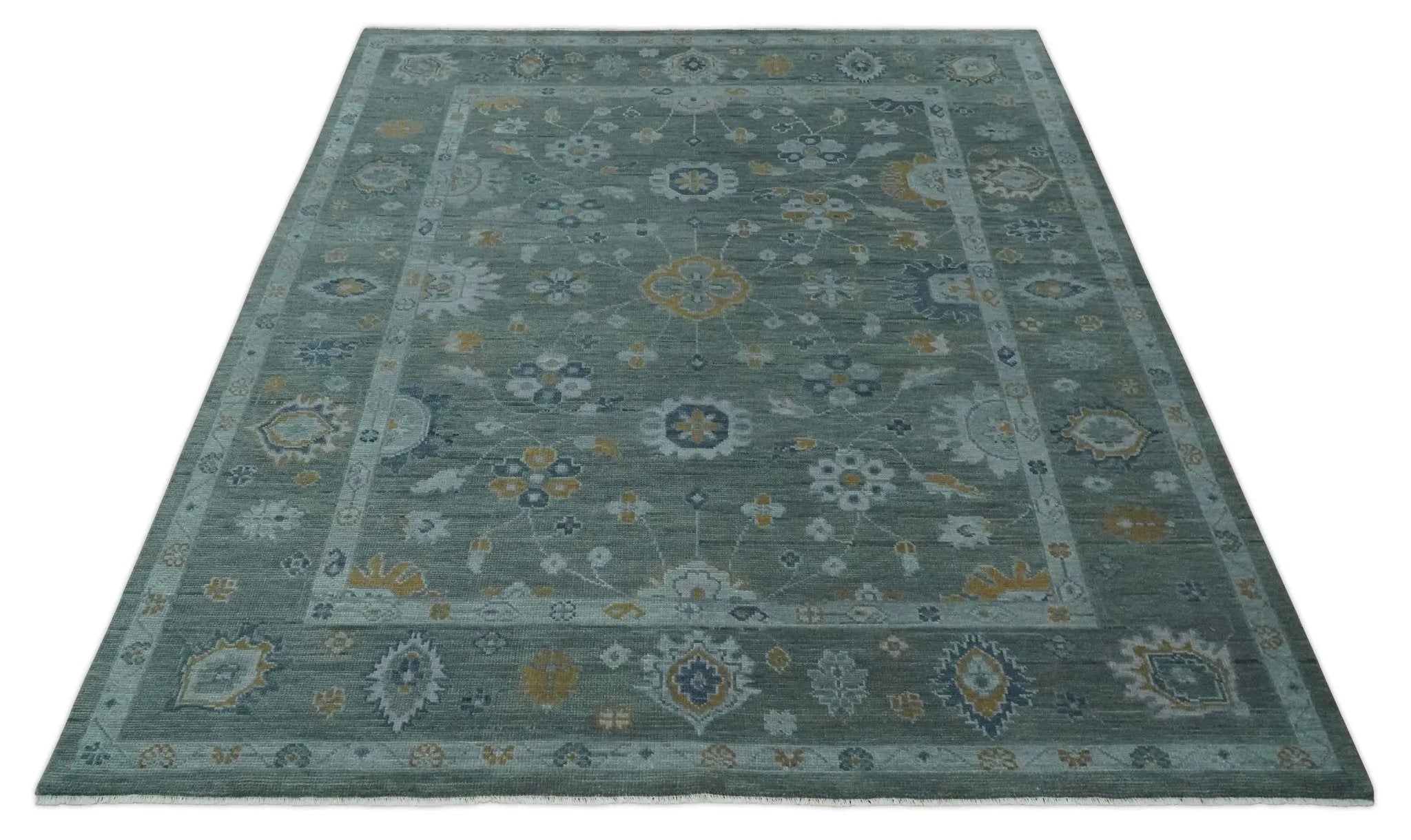 Antique Finish Gray Hand knotted Traditional Oushak Custom Made wool Area Rug