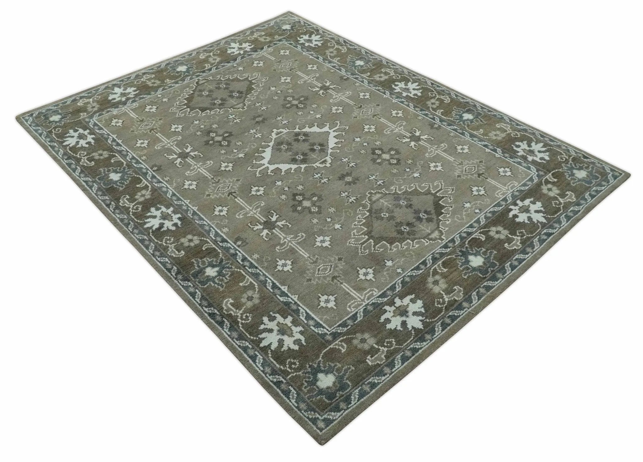 Antique look Grayish and Ivory Hand Knotted Traditional Heriz Custom Made wool Area Rug