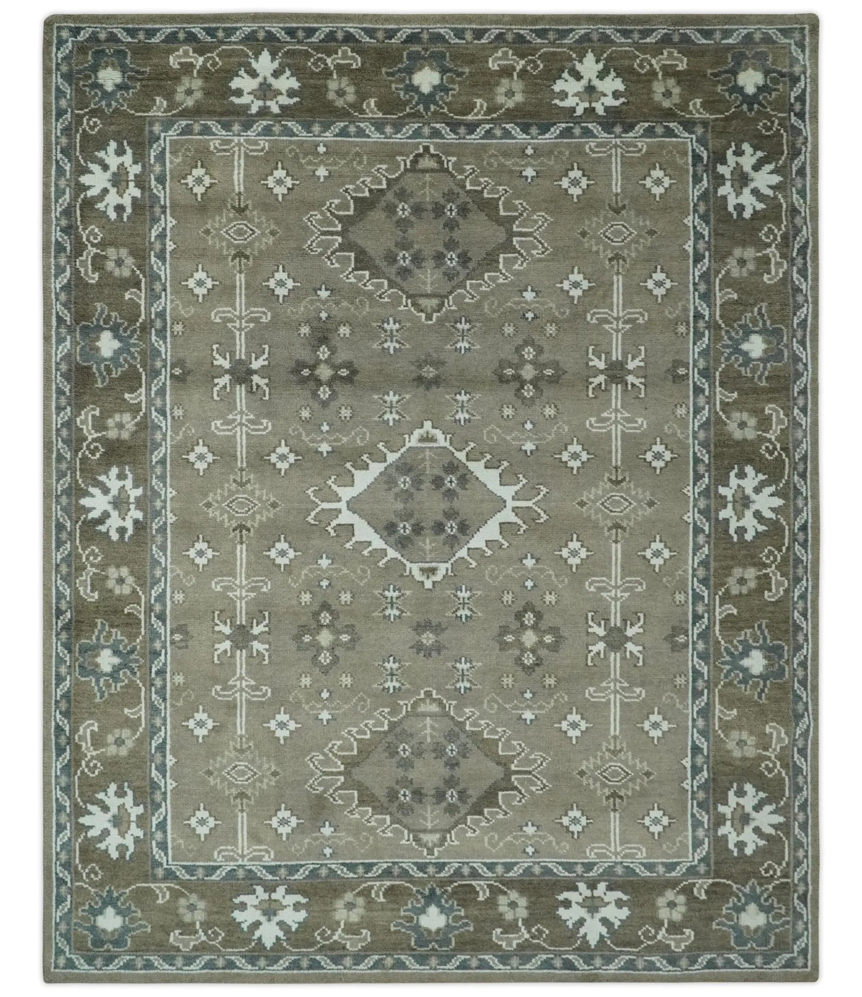 Antique look Grayish and Ivory Hand Knotted Traditional Heriz Custom Made wool Area Rug