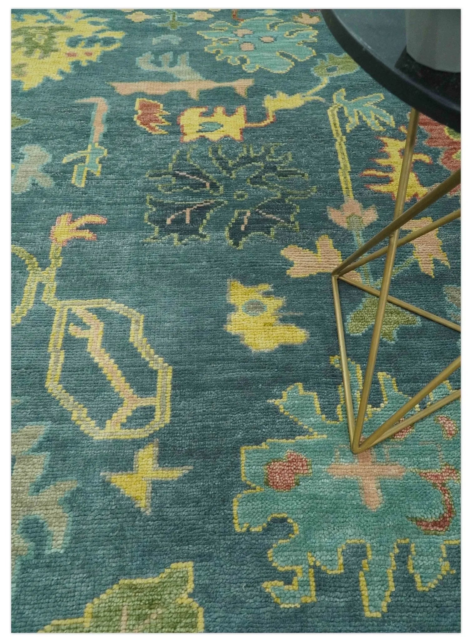 Antique look Teal and Olive Hand Knotted Traditional Oushak Custom Made wool rug