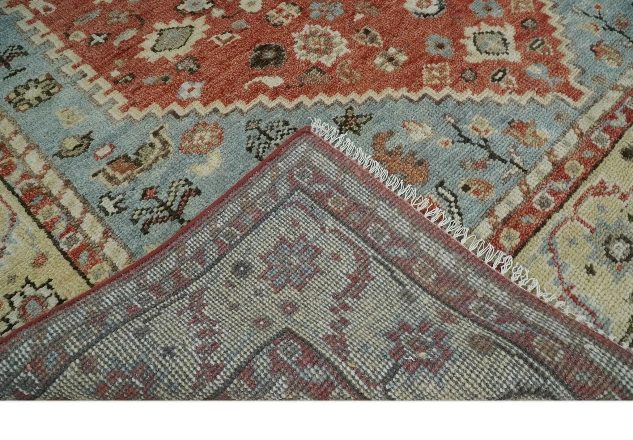 Antique look Traditional Floral Gray, Rust and Beige Hand knotted Heriz Custom Made wool Area Rug