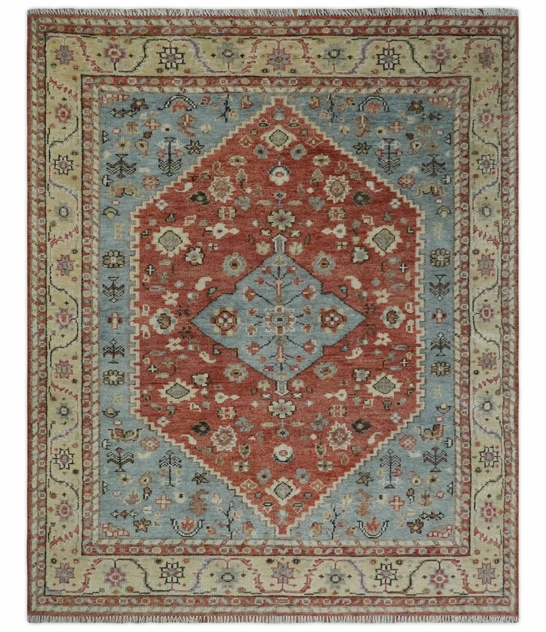 Antique look Traditional Floral Gray, Rust and Beige Hand knotted Heriz Custom Made wool Area Rug