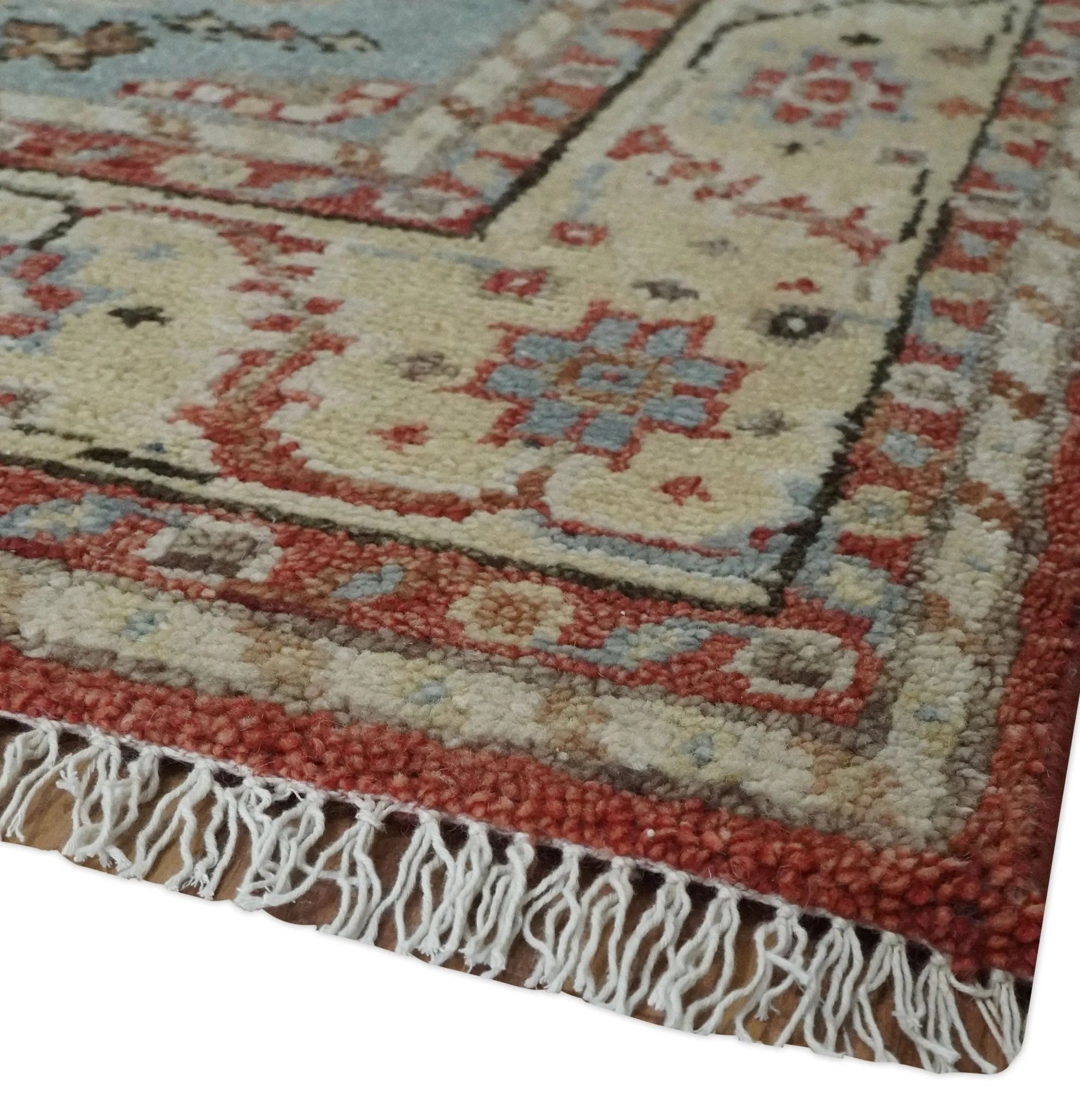 Antique look Traditional Floral Gray, Rust and Beige Hand knotted Heriz Custom Made wool Area Rug