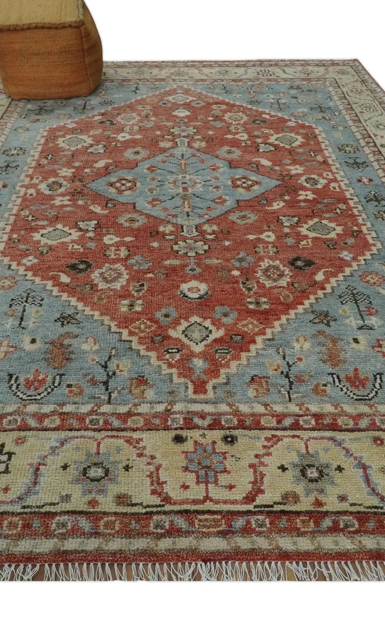 Antique look Traditional Floral Gray, Rust and Beige Hand knotted Heriz Custom Made wool Area Rug