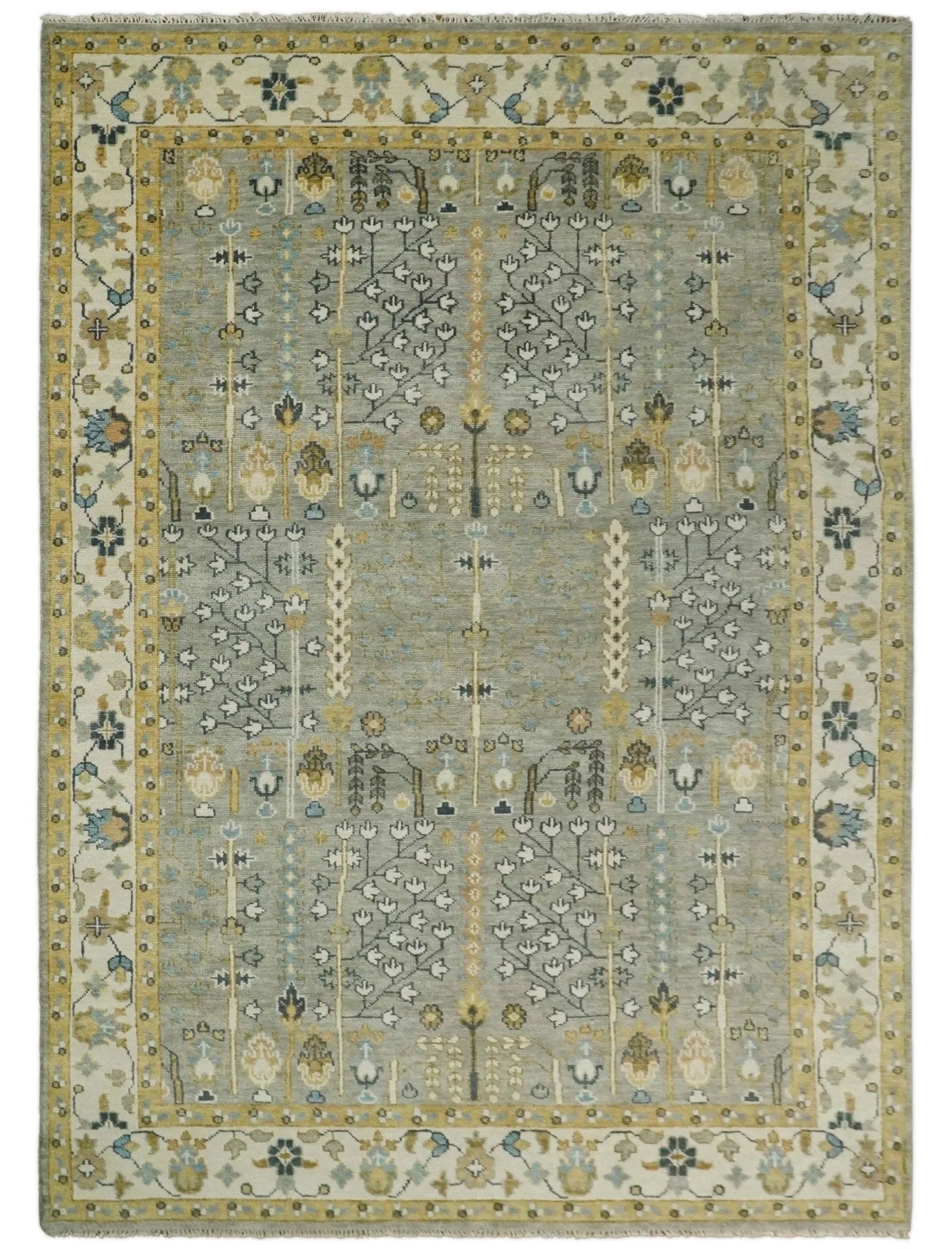 Antique Silver and Gold Hand Knotted Traditional Vintage Style Multi size Wool Area Rug