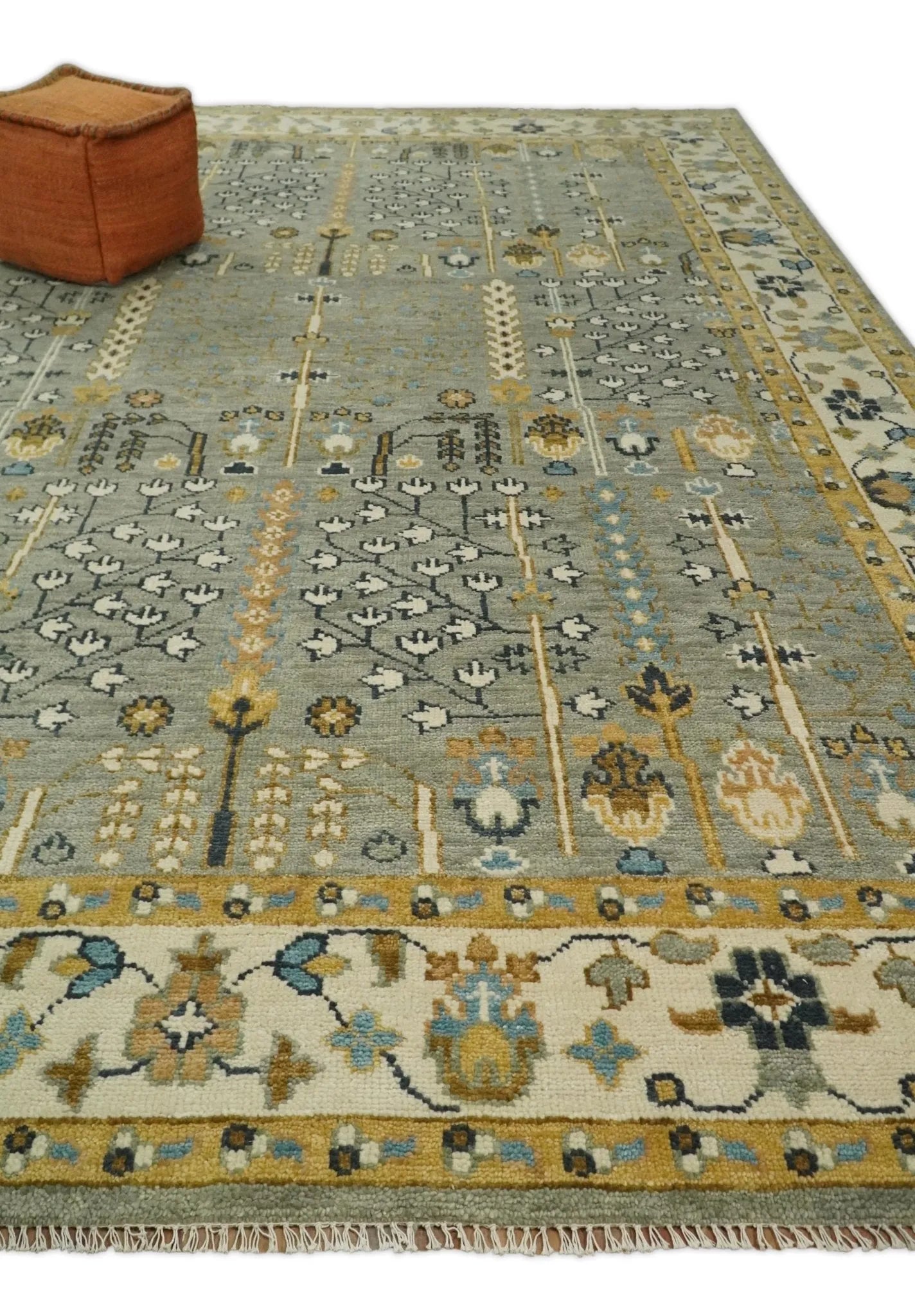 Antique Silver and Gold Hand Knotted Traditional Vintage Style Multi size Wool Area Rug