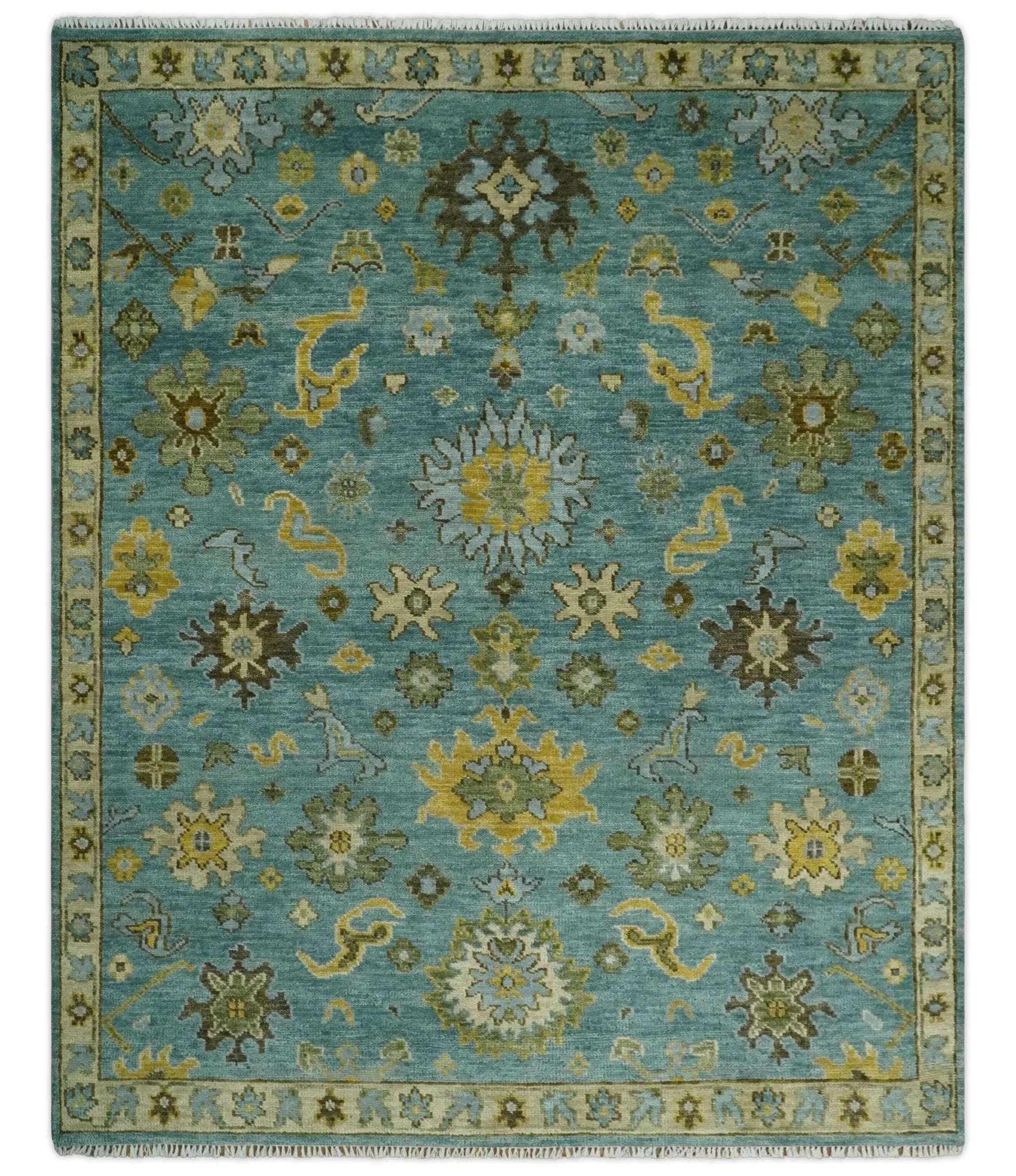 Antique Moss Blue Wool Hand Knotted Traditional Oriental Oushak Multi size Wool Area Rug