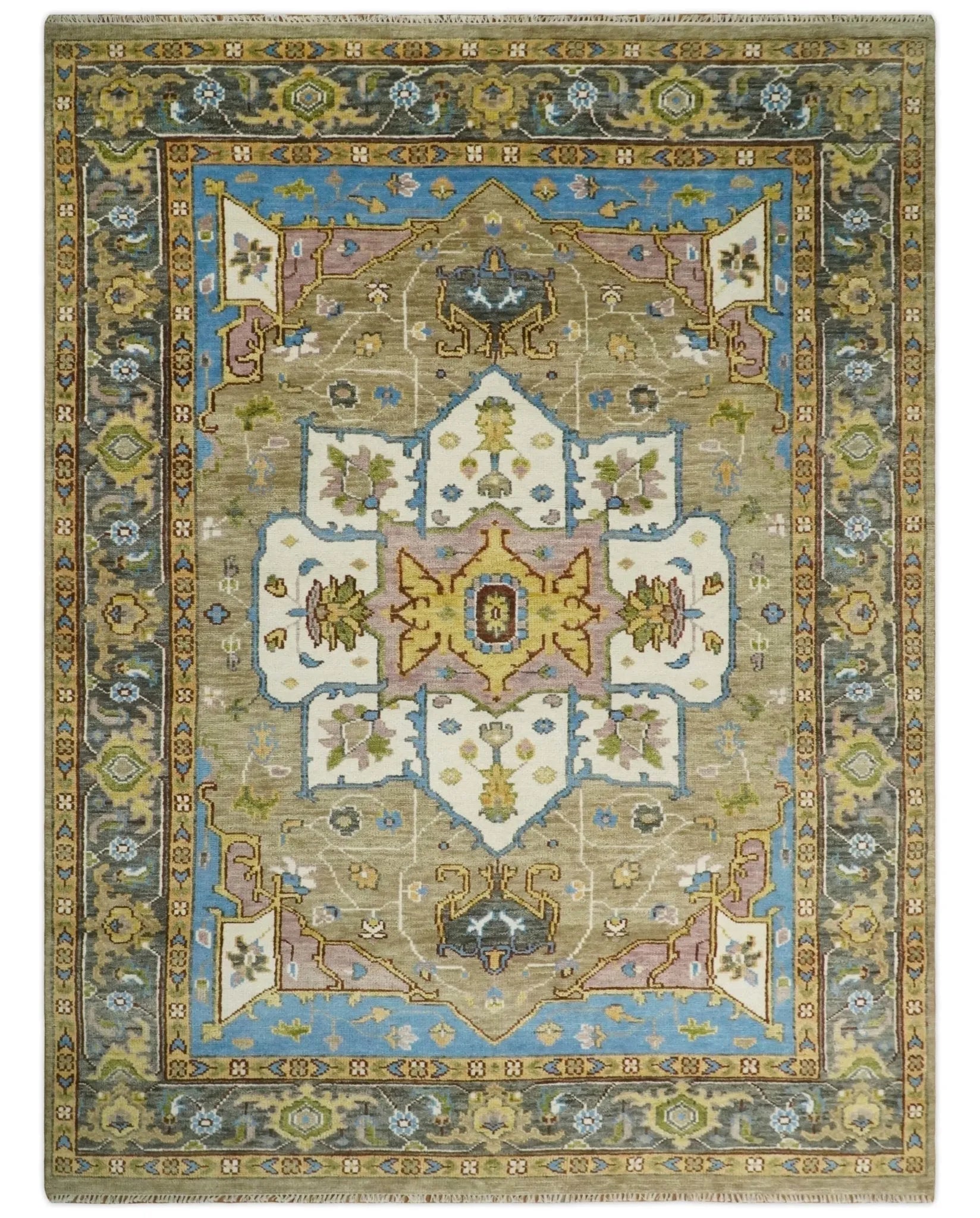 Antique Olive 9x12 Hand Knotted Ivory and Gold Traditional Persian Rug | TRDCP701912