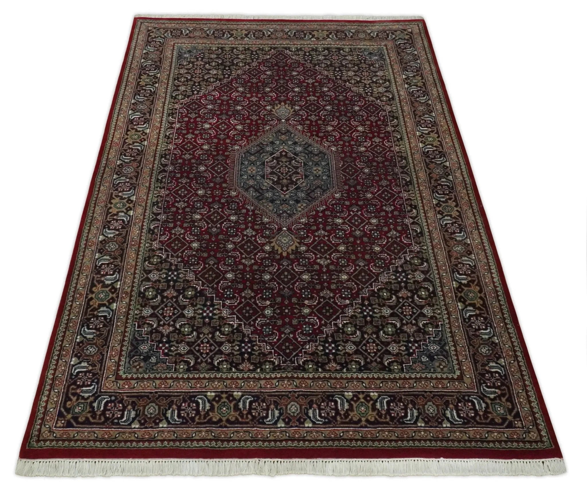 5x7 Antique Persian Hand Knotted Maroon, Black Traditional Medallion Wool Rug | KNT25