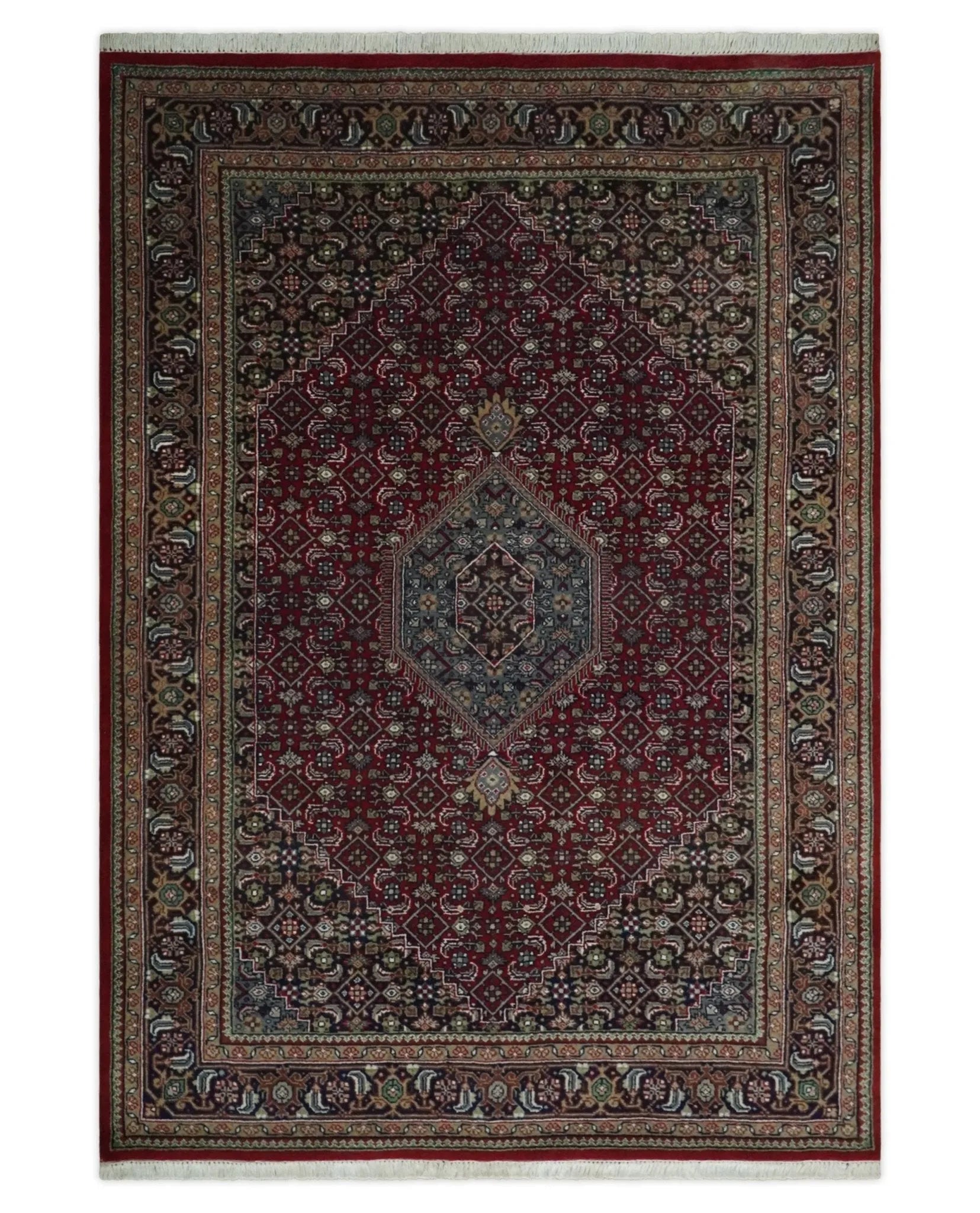 5x7 Antique Persian Hand Knotted Maroon, Black Traditional Medallion Wool Rug | KNT25