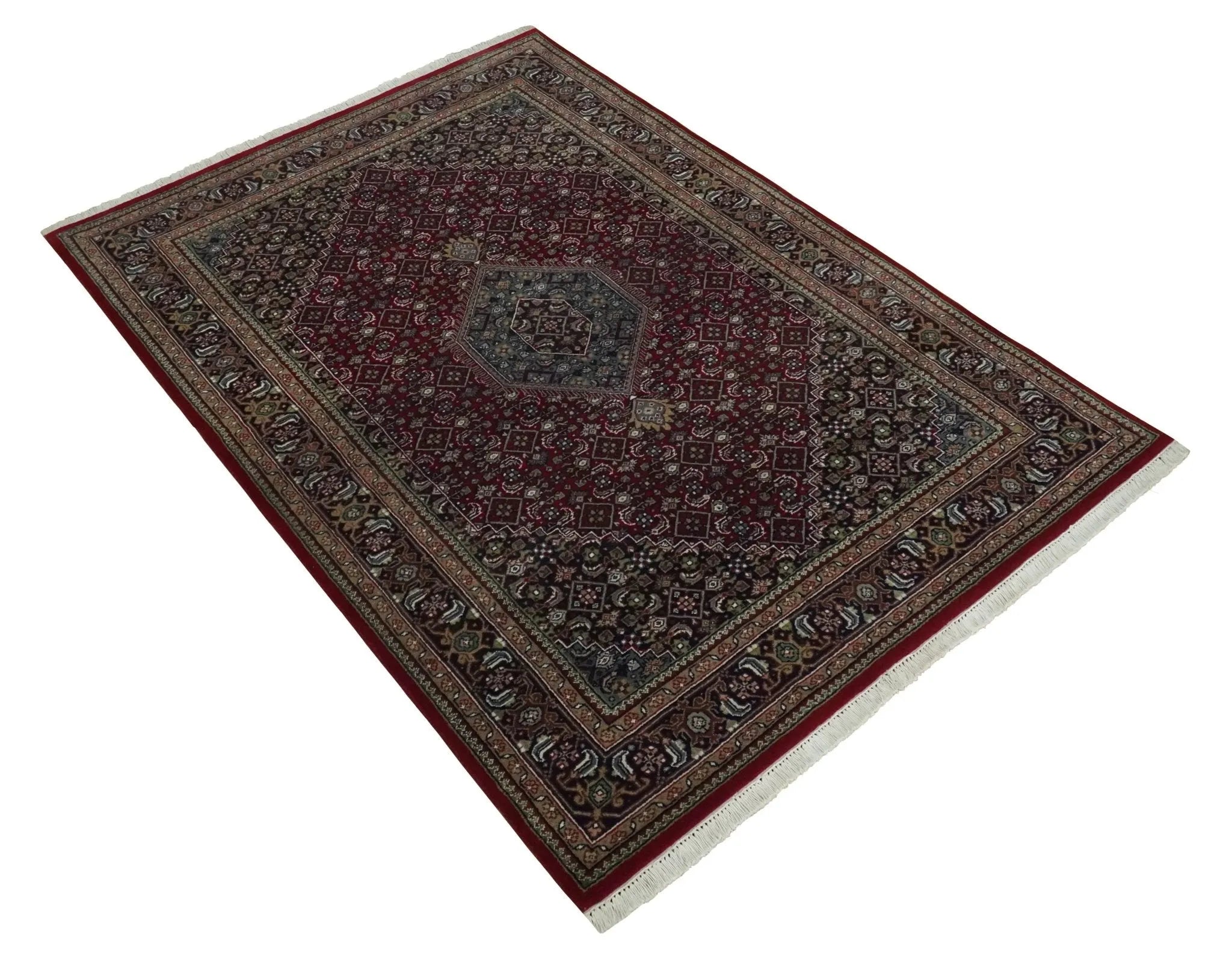 5x7 Antique Persian Hand Knotted Maroon, Black Traditional Medallion Wool Rug | KNT25