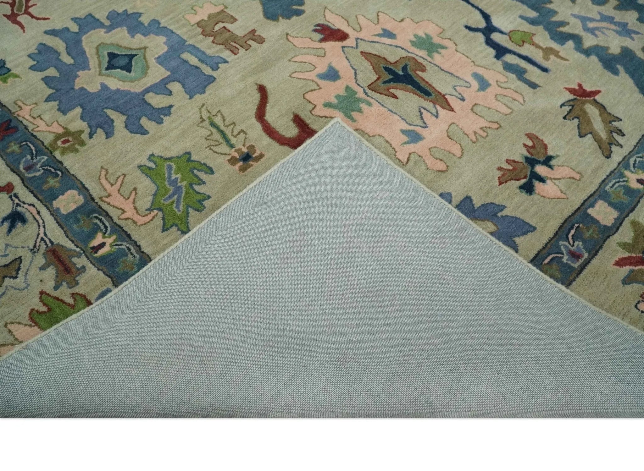 Hand Tufted Beige, Blue and Peach Traditional Oushak Custom Made wool Area Rug, Kids, Living Room and Bedroom Rug