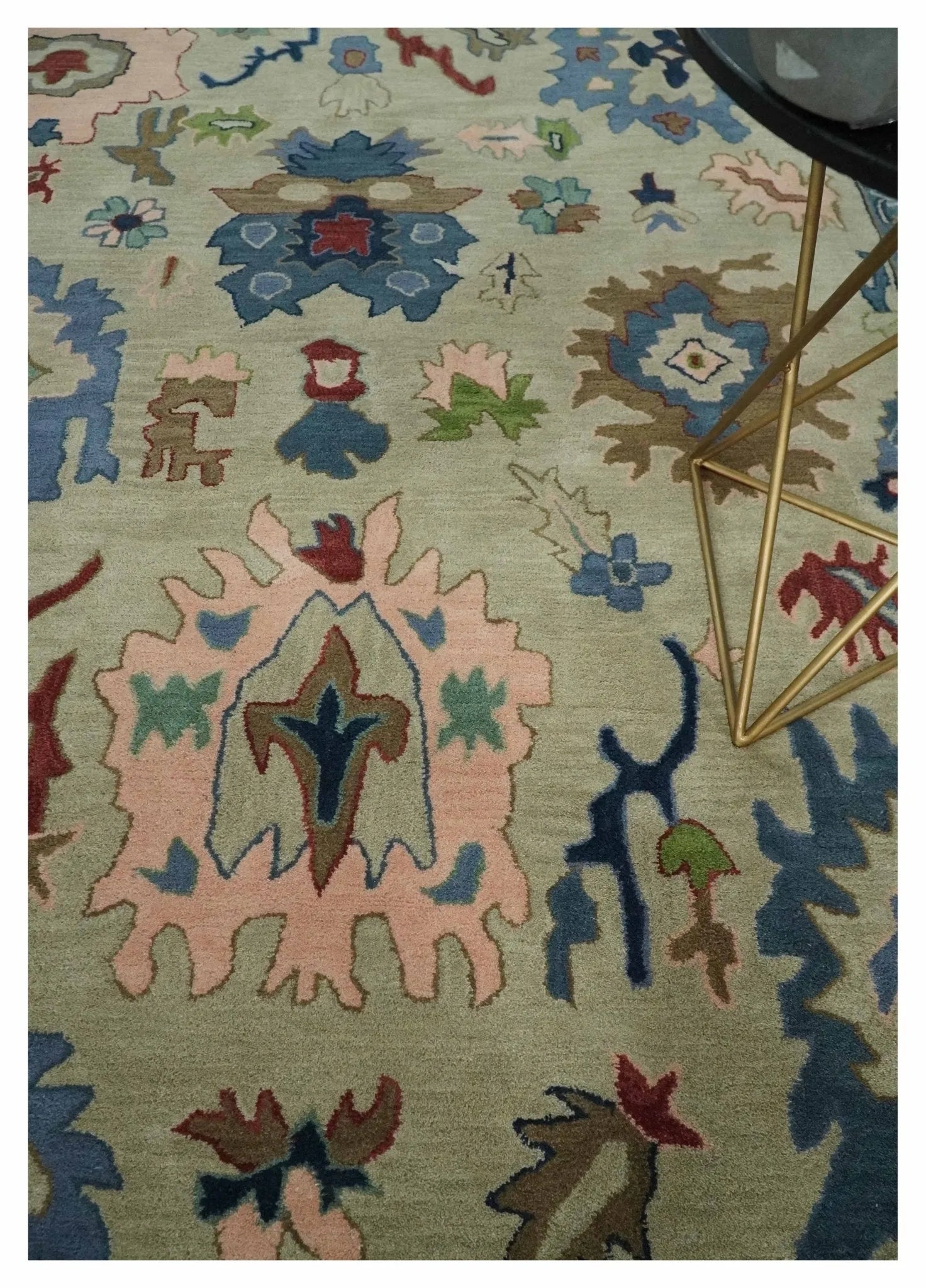 Hand Tufted Beige, Blue and Peach Traditional Oushak Custom Made wool Area Rug, Kids, Living Room and Bedroom Rug