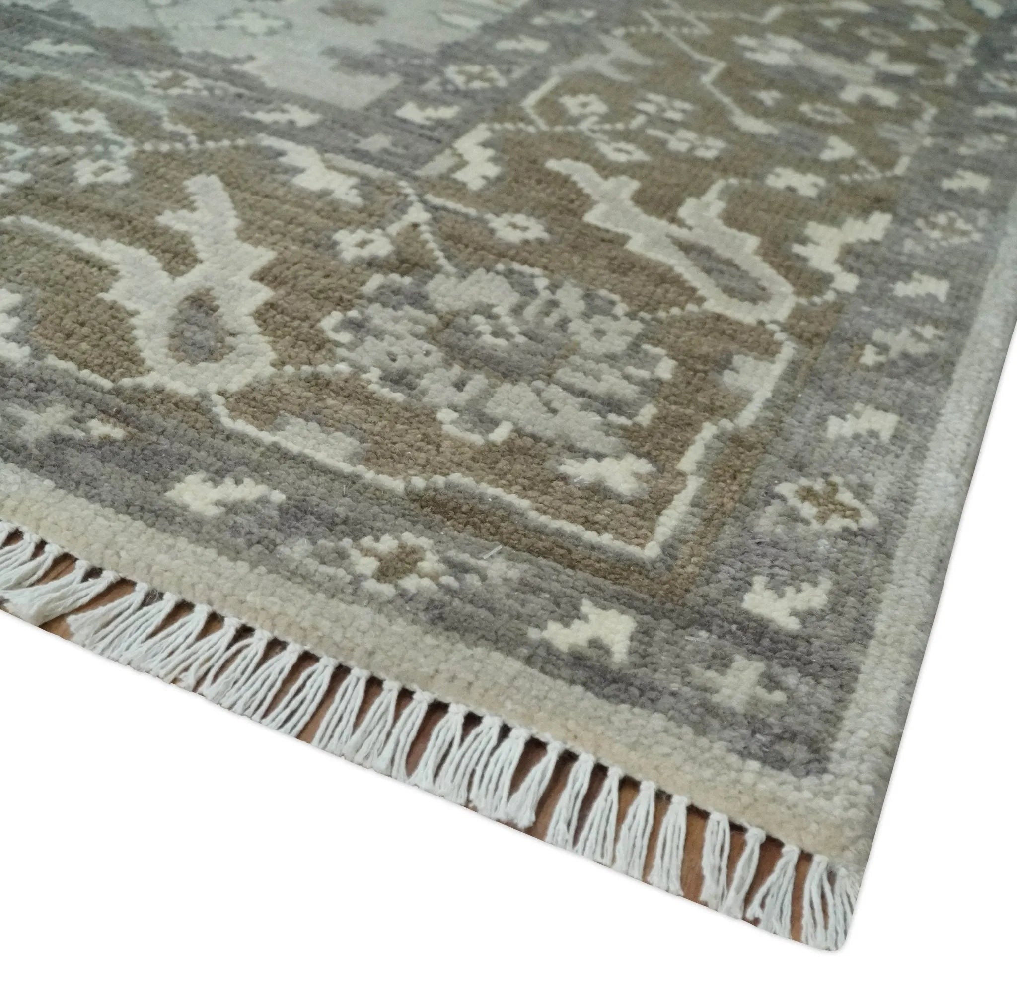 Antique Style Custom Made Traditional Silver and Brown Oriental Oushak Wool Area Rug