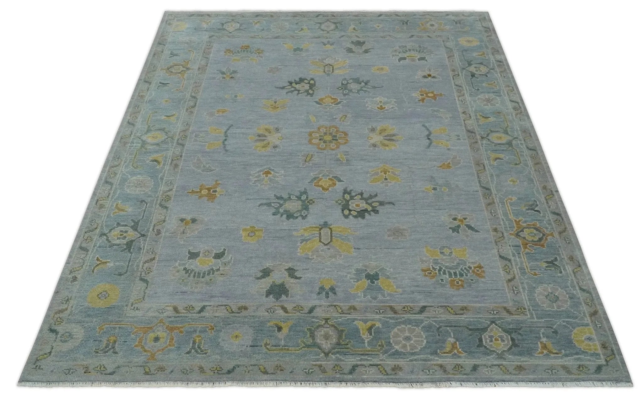 Antique Style Silver and Gray Traditional Hand knotted Oushak Custom Made wool Rug