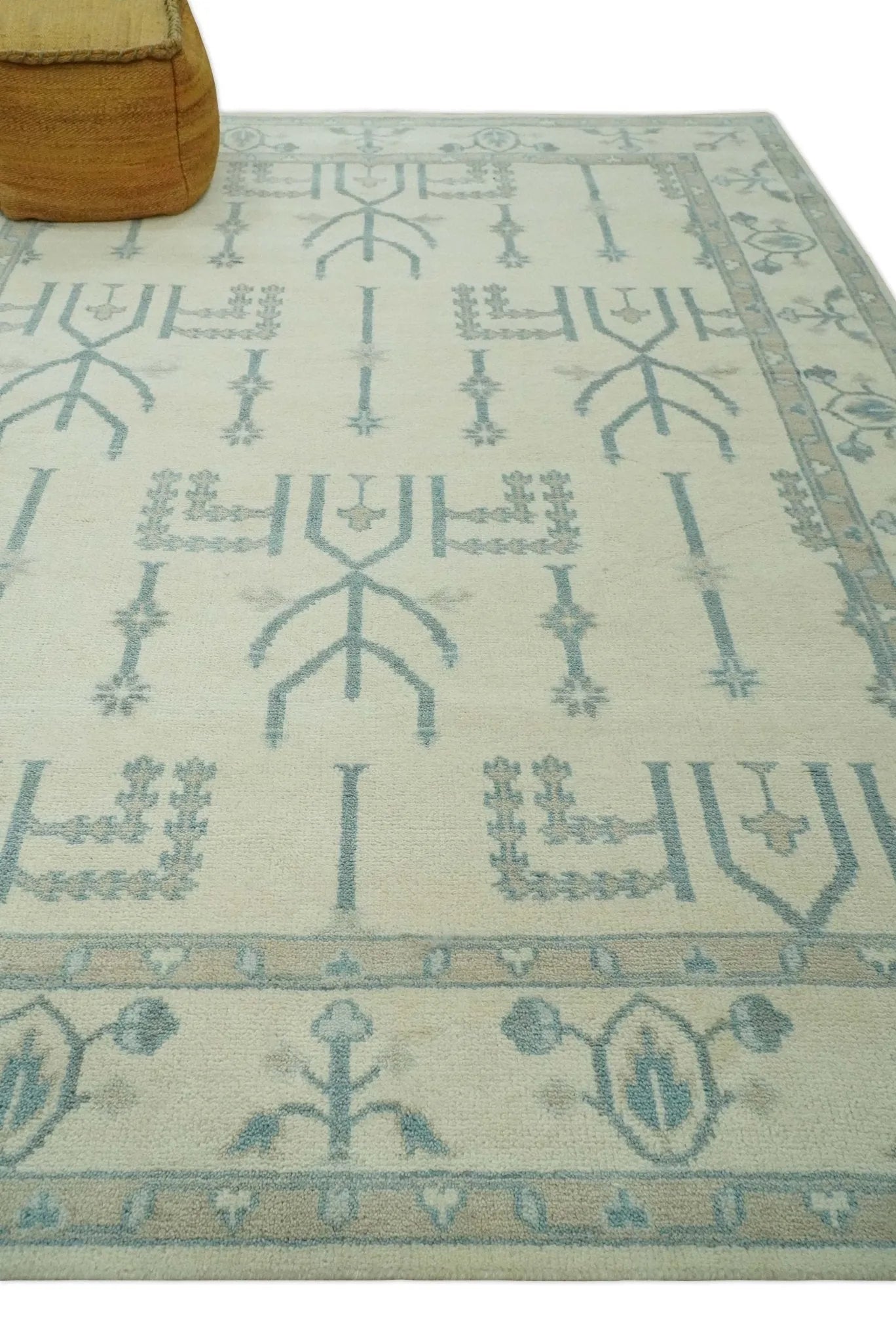 Antique Style Tree of life Beige and Teal Traditional Hand Knotted Custom Made wool Area Rug