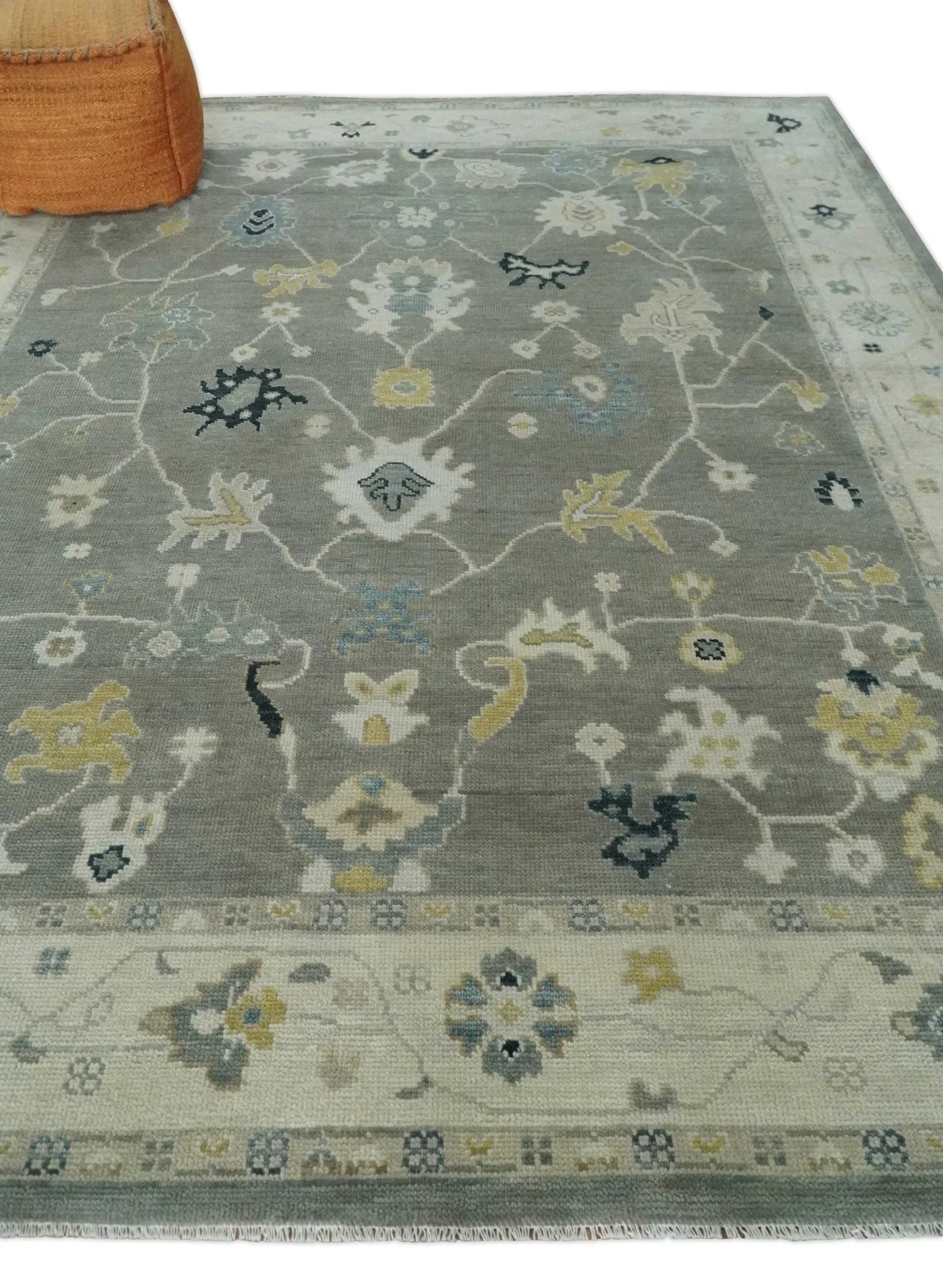 Antique look Taupe Silver and Beige Traditional Oushak Custom Made Wool Area Rug