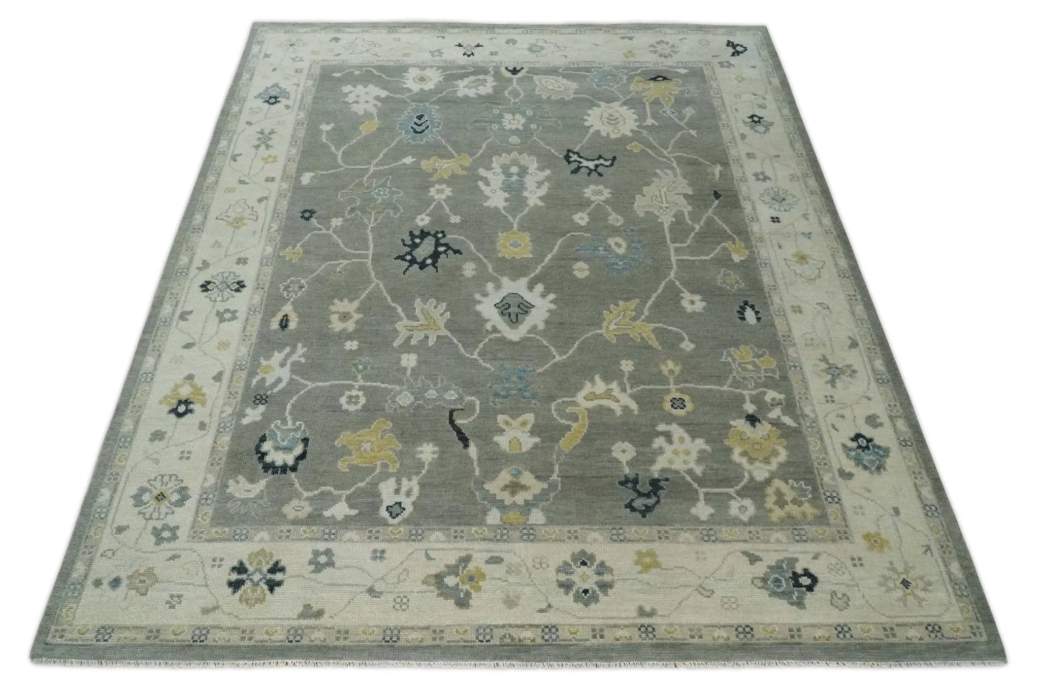 Antique look Taupe Silver and Beige Traditional Oushak Custom Made Wool Area Rug