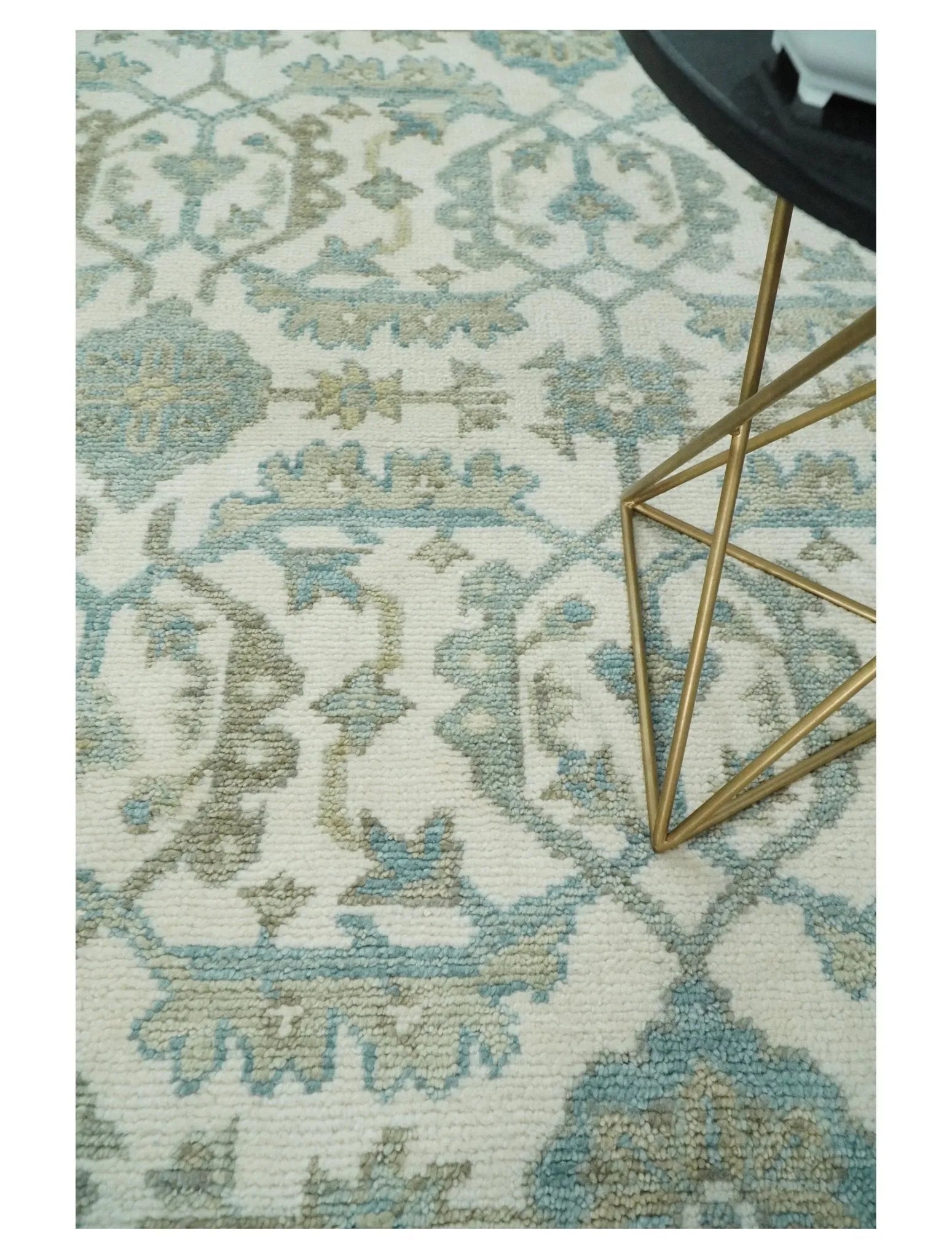 Ivory, Blue and Beige Hand knotted Traditional Large Design Multi Size wool Area Rug