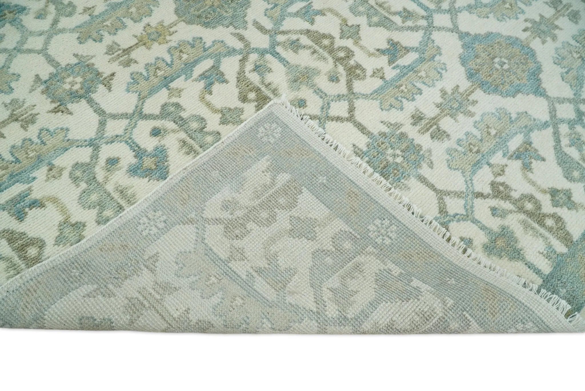 Ivory, Blue and Beige Hand knotted Traditional Large Design Multi Size wool Area Rug