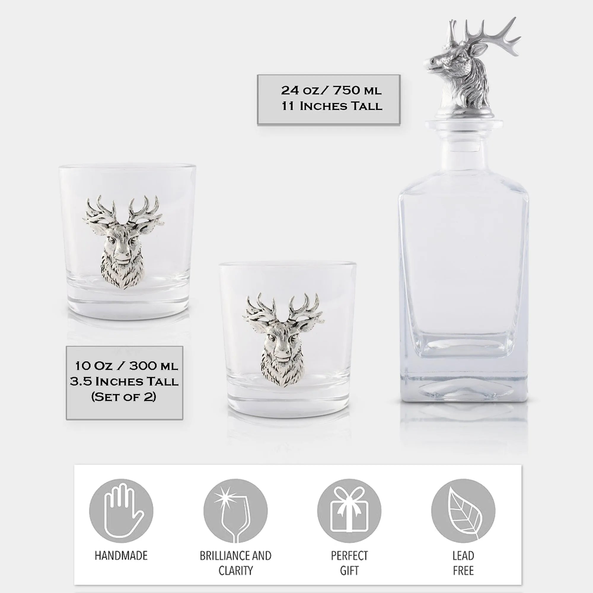 Elk / Deer Bust Decanter Set with Glasses