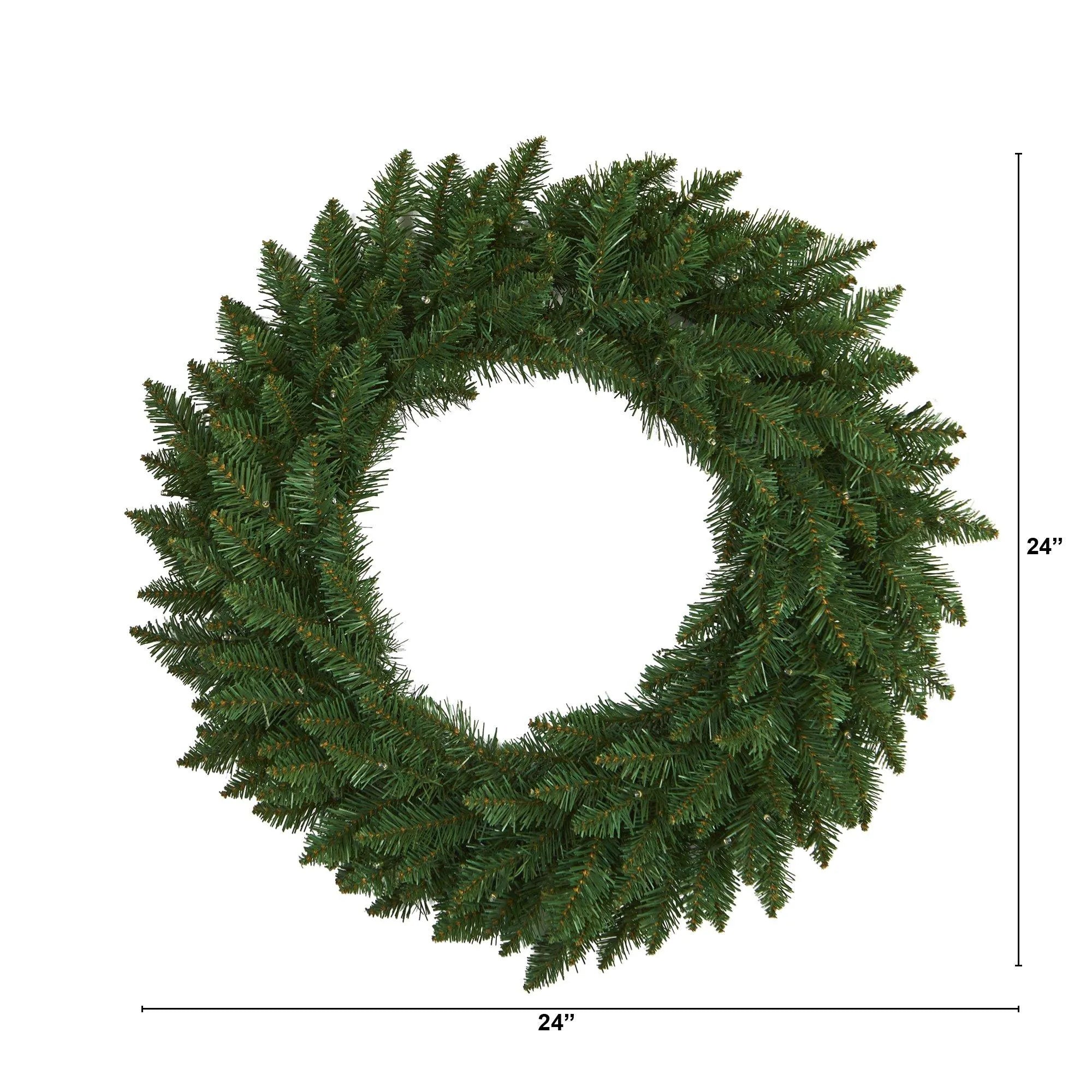 24” Green Pine Artificial Christmas Wreath with 35 Clear LED Lights