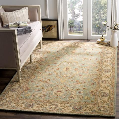 Antiquity Wool Rug in Teal and Beige