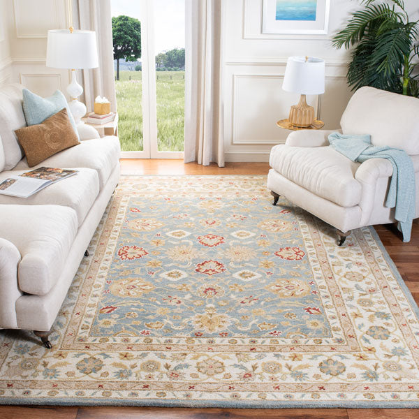 Antiquity Wool Rug in Gray Blue and Beige