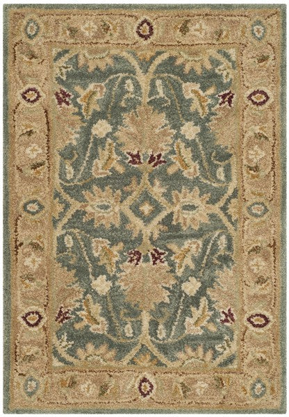 Antiquity Wool Rug in Teal Blue and Taupe