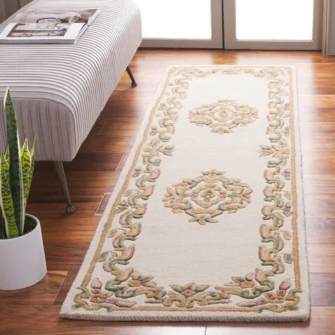 Aubusson Wool Rug in Ivory and Green