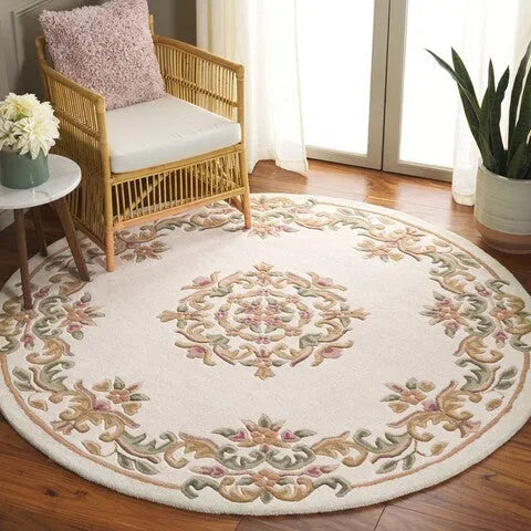 Aubusson Wool Rug in Ivory and Green