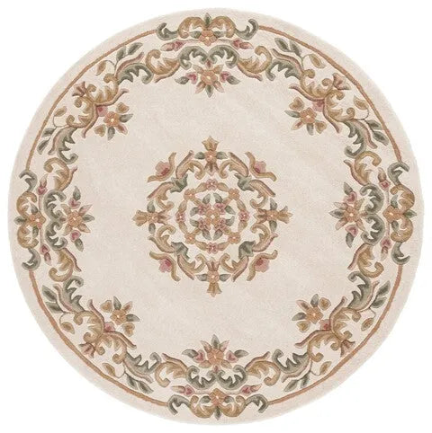 Aubusson Wool Rug in Ivory and Green