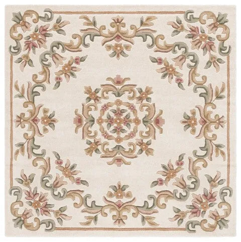 Aubusson Wool Rug in Ivory and Green