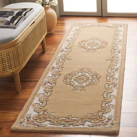 Aubusson Wool Rug in Beige and Ivory