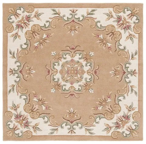 Aubusson Wool Rug in Beige and Ivory