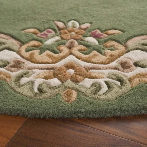 Aubusson Wool Rug in Green and Ivory