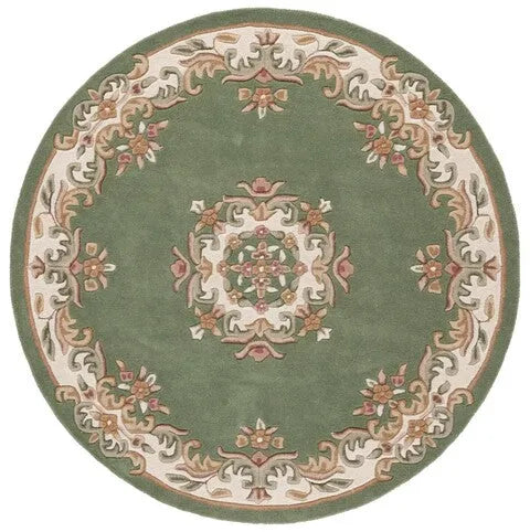 Aubusson Wool Rug in Green and Ivory