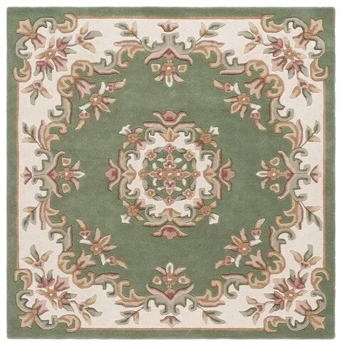 Aubusson Wool Rug in Green and Ivory