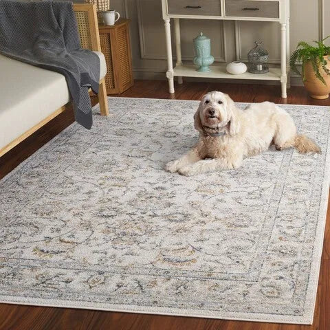 Avalon Polyester Rug in Ivory and Blue