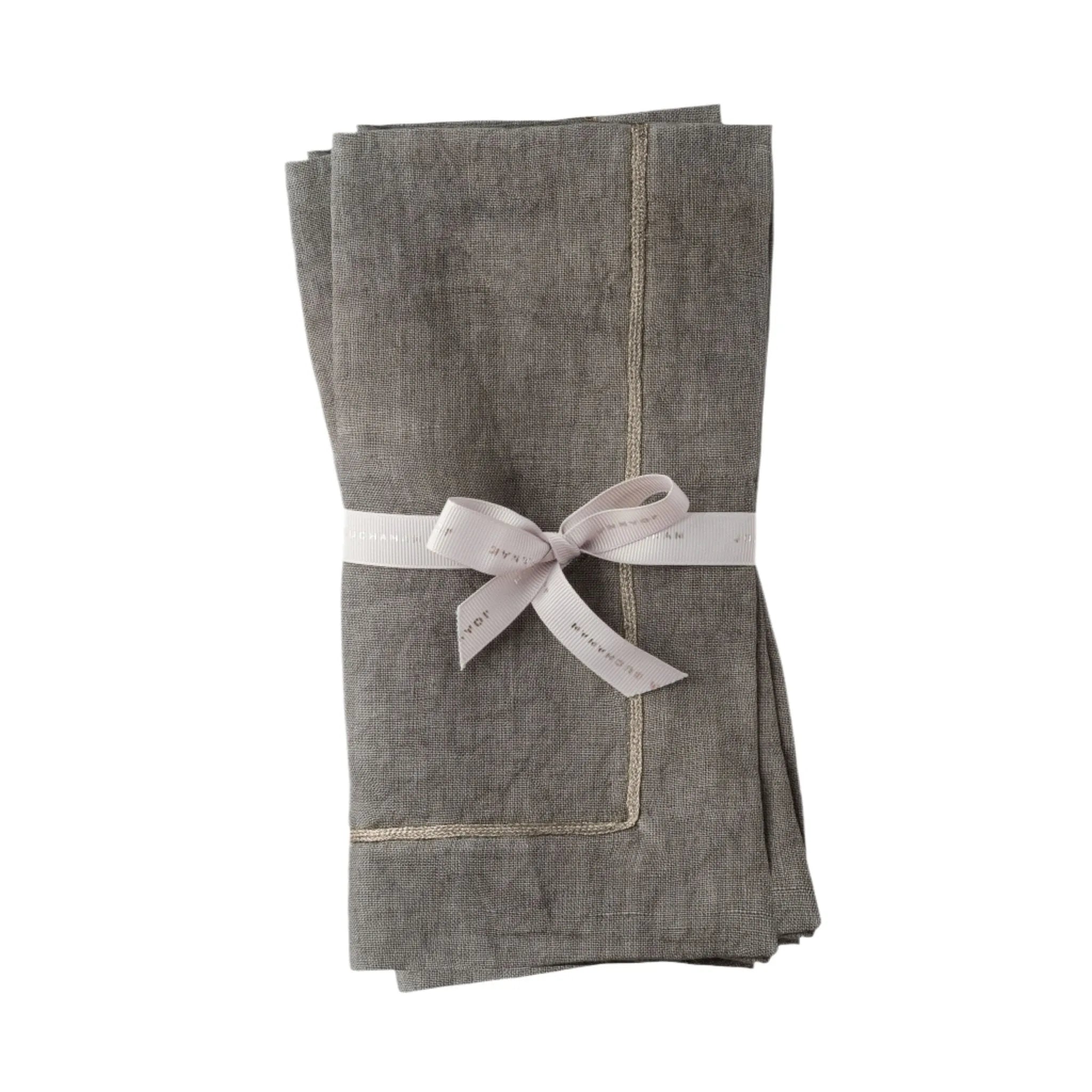 Pewter trim dinner napkins, grey, set of two