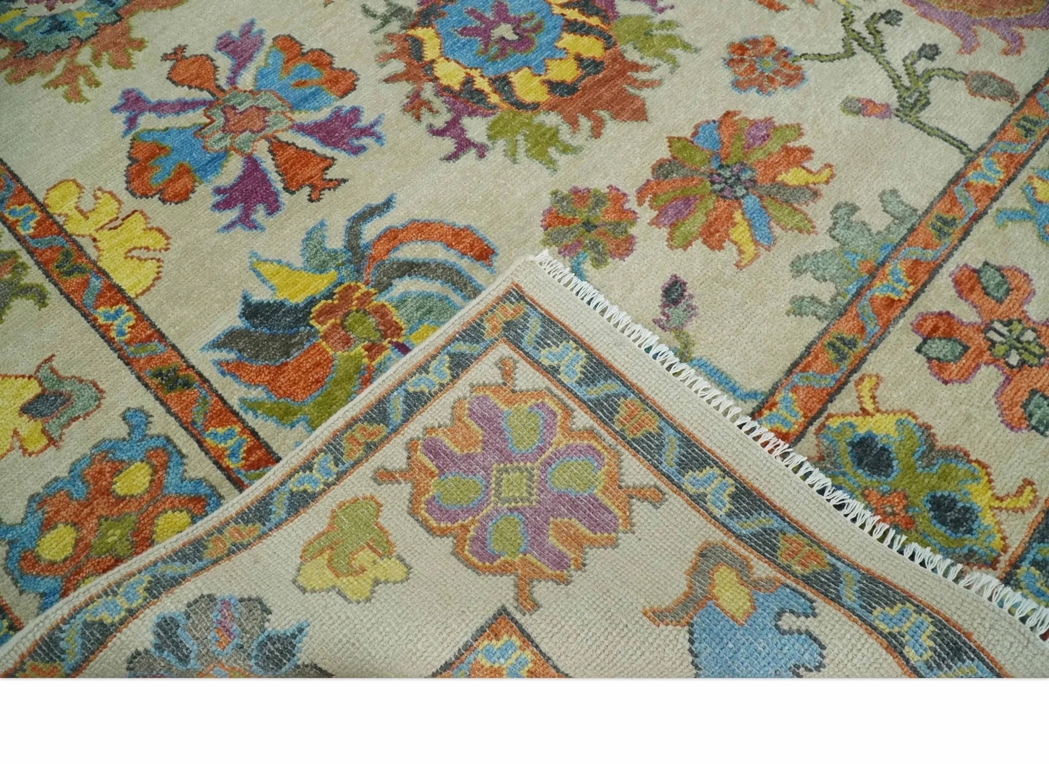 Vibrant Colorful Beige and Rust Traditional Oushak Custom Made wool Area Rug